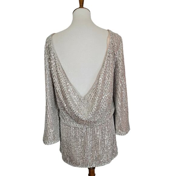 ⚡️SALE! Mestiza NY Silver Sequin Open Back Mini Dress - Picture 12 of 15